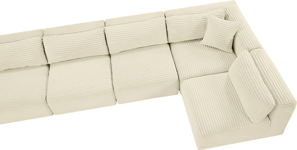 Meridian Furniture Shaggy Eight Piece Modular Sectional Corduroy Performance Fabric Plush Cozy Living Room 641Cream-Sec8C