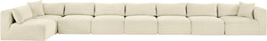 Meridian Furniture Shaggy Eight Piece Modular Sectional Corduroy Performance Fabric Plush Cozy Living Room 641Cream-Sec8C