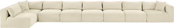 Meridian Furniture Shaggy Eight Piece Modular Sectional Corduroy Performance Fabric Plush Cozy Living Room 641Cream-Sec8C