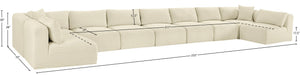 Meridian Furniture Shaggy Cream Corduroy Modular Sectional Plush Nine Piece Living Room Sofa Set 641Cream-Sec9A
