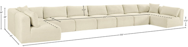 Meridian Furniture Shaggy Cream Corduroy Modular Sectional Plush Nine Piece Living Room Sofa Set 641Cream-Sec9A