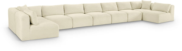 Meridian Furniture Shaggy Cream Corduroy Modular Sectional Plush Nine Piece Living Room Sofa Set 641Cream-Sec9A
