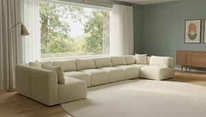 Meridian Furniture Shaggy Cream Corduroy Modular Sectional Plush Nine Piece Living Room Sofa Set 641Cream-Sec9A