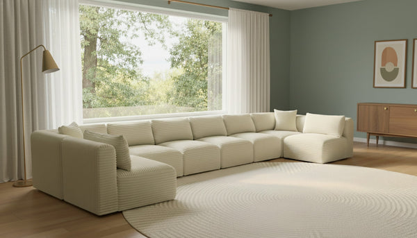 Meridian Furniture Shaggy Cream Corduroy Modular Sectional Plush Nine Piece Living Room Sofa Set 641Cream-Sec9A