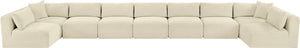 Meridian Furniture Shaggy Cream Corduroy Modular Sectional Plush Nine Piece Living Room Sofa Set 641Cream-Sec9A