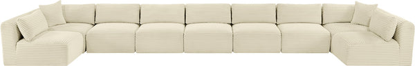 Meridian Furniture Shaggy Cream Corduroy Modular Sectional Plush Nine Piece Living Room Sofa Set 641Cream-Sec9A