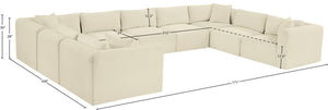 Meridian Furniture Shaggy Nine Piece Modular Sectional Plush Corduroy Performance Fabric for Open Living 641Cream-Sec9B