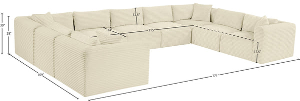 Meridian Furniture Shaggy Nine Piece Modular Sectional Plush Corduroy Performance Fabric for Open Living 641Cream-Sec9B