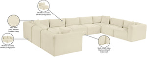Meridian Furniture Shaggy Nine Piece Modular Sectional Plush Corduroy Performance Fabric for Open Living 641Cream-Sec9B