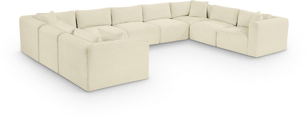 Meridian Furniture Shaggy Nine Piece Modular Sectional Plush Corduroy Performance Fabric for Open Living 641Cream-Sec9B
