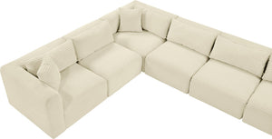 Meridian Furniture Shaggy Nine Piece Modular Sectional Plush Corduroy Performance Fabric for Open Living 641Cream-Sec9B