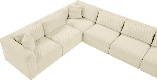 Meridian Furniture Shaggy Nine Piece Modular Sectional Plush Corduroy Performance Fabric for Open Living 641Cream-Sec9B