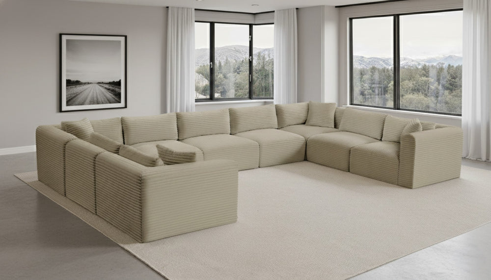 Meridian Furniture Shaggy Nine Piece Modular Sectional Plush Corduroy Performance Fabric for Open Living 641Cream-Sec9B