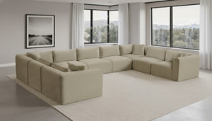 Meridian Furniture Shaggy Nine Piece Modular Sectional Plush Corduroy Performance Fabric for Open Living 641Cream-Sec9B
