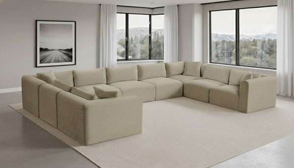 Meridian Furniture Shaggy Nine Piece Modular Sectional Plush Corduroy Performance Fabric for Open Living 641Cream-Sec9B