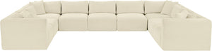 Meridian Furniture Shaggy Nine Piece Modular Sectional Plush Corduroy Performance Fabric for Open Living 641Cream-Sec9B