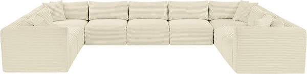 Meridian Furniture Shaggy Nine Piece Modular Sectional Plush Corduroy Performance Fabric for Open Living 641Cream-Sec9B