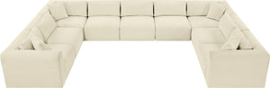 Meridian Furniture Shaggy Nine Piece Modular Sectional Plush Corduroy Performance Fabric for Open Living 641Cream-Sec9B