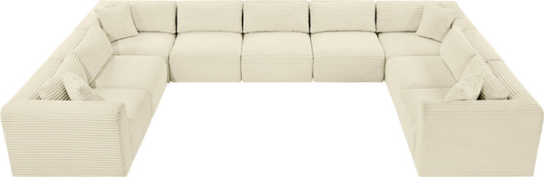 Meridian Furniture Shaggy Nine Piece Modular Sectional Plush Corduroy Performance Fabric for Open Living 641Cream-Sec9B