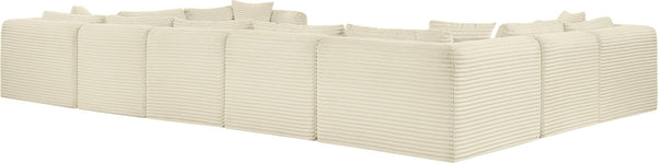 Meridian Furniture Shaggy Nine Piece Modular Sectional Plush Corduroy Performance Fabric for Open Living 641Cream-Sec9B