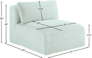 Meridian Furniture Shaggy Corduroy Armless Modular Chair with Plush Foam and Stain Resistant Performance Fabric Mint 641Mint-Armless