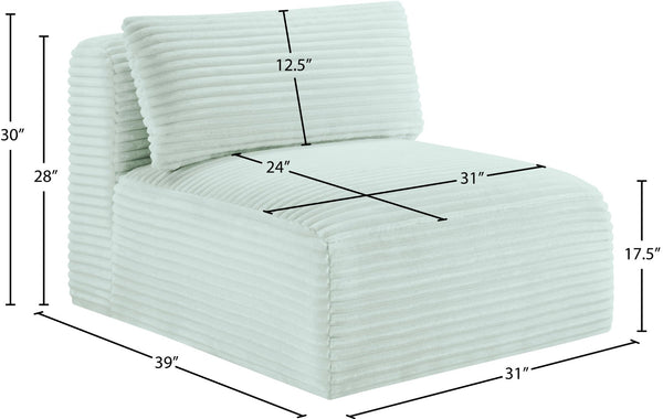 Meridian Furniture Shaggy Corduroy Armless Modular Chair with Plush Foam and Stain Resistant Performance Fabric Mint 641Mint-Armless