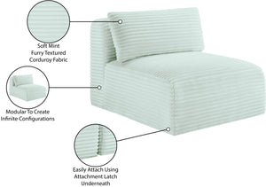 Meridian Furniture Shaggy Corduroy Armless Modular Chair with Plush Foam and Stain Resistant Performance Fabric Mint 641Mint-Armless