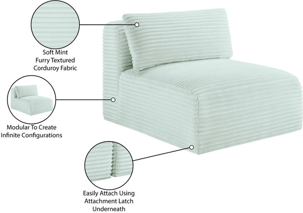 Meridian Furniture Shaggy Corduroy Armless Modular Chair with Plush Foam and Stain Resistant Performance Fabric Mint 641Mint-Armless