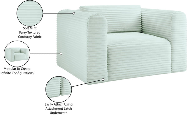 Meridian Furniture Shaggy Corduroy Accent Chair with Plush Foam Seating and Modular Design for Living Room Decor Mint 641Mint-Chair