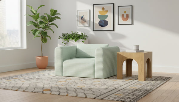 Meridian Furniture Shaggy Corduroy Accent Chair with Plush Foam Seating and Modular Design for Living Room Decor Mint 641Mint-Chair