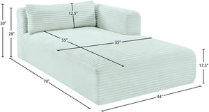 Meridian Furniture Shaggy Corduroy Modular Chaise Lounge Plush Foam Seating for Living Room Sectional Setup Mint 641Mint-Chaise
