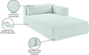 Meridian Furniture Shaggy Corduroy Modular Chaise Lounge Plush Foam Seating for Living Room Sectional Setup Mint 641Mint-Chaise