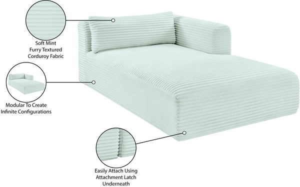 Meridian Furniture Shaggy Corduroy Modular Chaise Lounge Plush Foam Seating for Living Room Sectional Setup Mint 641Mint-Chaise