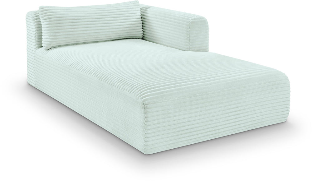 Meridian Furniture Shaggy Corduroy Modular Chaise Lounge Plush Foam Seating for Living Room Sectional Setup Mint 641Mint-Chaise