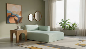 Meridian Furniture Shaggy Corduroy Modular Chaise Lounge Plush Foam Seating for Living Room Sectional Setup Mint 641Mint-Chaise