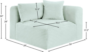 Meridian Furniture Shaggy Corduroy Modular Corner Chair with Plush Foam and Stain Resistant Performance Fabric Mint 641Mint-Corner