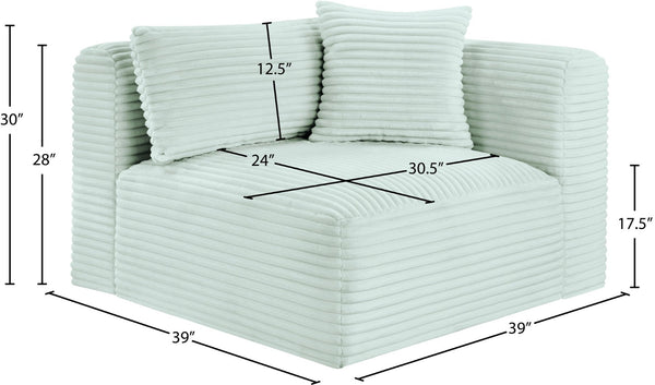 Meridian Furniture Shaggy Corduroy Modular Corner Chair with Plush Foam and Stain Resistant Performance Fabric Mint 641Mint-Corner