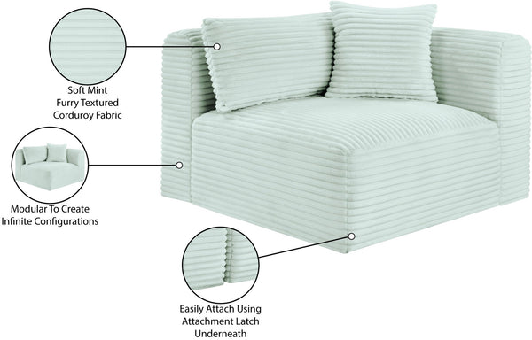 Meridian Furniture Shaggy Corduroy Modular Corner Chair with Plush Foam and Stain Resistant Performance Fabric Mint 641Mint-Corner
