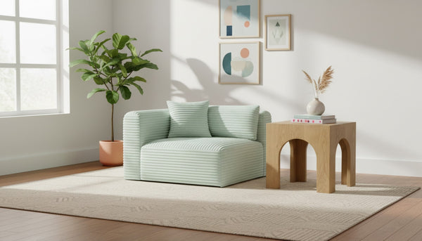 Meridian Furniture Shaggy Corduroy Modular Corner Chair with Plush Foam and Stain Resistant Performance Fabric Mint 641Mint-Corner