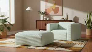 Meridian Furniture Shaggy Corduroy Square Ottoman Plush Modular Linking Design for Living Room Seating Mint 641Mint-Ott
