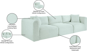 Meridian Furniture Shaggy Corduroy Modular Sofa Plush Performance Fabric Stain Resistant Living Room Seating Mint 109 inches 641Mint-S109