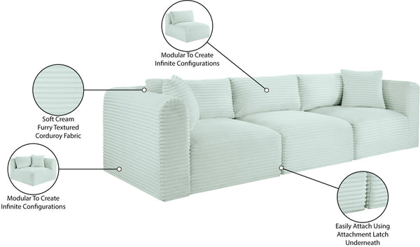 Meridian Furniture Shaggy Corduroy Modular Sofa Plush Performance Fabric Stain Resistant Living Room Seating Mint 109 inches 641Mint-S109