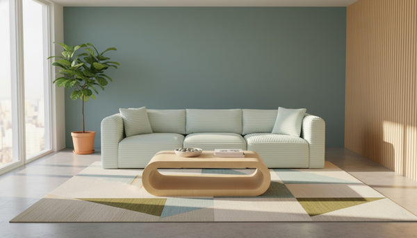 Meridian Furniture Shaggy Corduroy Modular Sofa Plush Performance Fabric Stain Resistant Living Room Seating Mint 109 inches 641Mint-S109