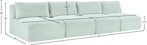 Meridian Furniture Shaggy Armless Modular Sectional Sofa in Wide Wale Corduroy Performance Fabric Living Room Mint 124 inches 641Mint-S124