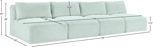 Meridian Furniture Shaggy Armless Modular Sectional Sofa in Wide Wale Corduroy Performance Fabric Living Room Mint 124 inches 641Mint-S124