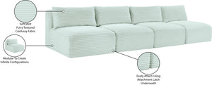 Meridian Furniture Shaggy Armless Modular Sectional Sofa in Wide Wale Corduroy Performance Fabric Living Room Mint 124 inches 641Mint-S124