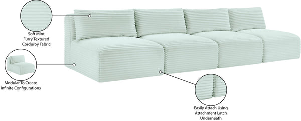 Meridian Furniture Shaggy Armless Modular Sectional Sofa in Wide Wale Corduroy Performance Fabric Living Room Mint 124 inches 641Mint-S124