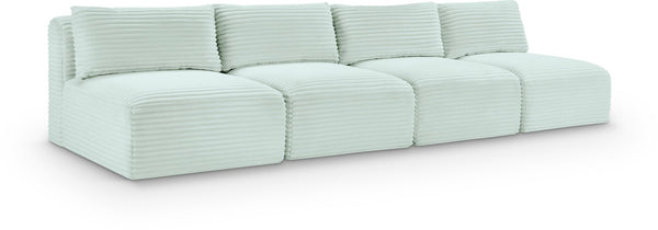 Meridian Furniture Shaggy Armless Modular Sectional Sofa in Wide Wale Corduroy Performance Fabric Living Room Mint 124 inches 641Mint-S124