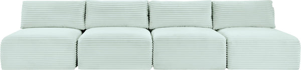 Meridian Furniture Shaggy Armless Modular Sectional Sofa in Wide Wale Corduroy Performance Fabric Living Room Mint 124 inches 641Mint-S124