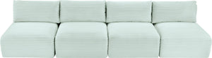 Meridian Furniture Shaggy Armless Modular Sectional Sofa in Wide Wale Corduroy Performance Fabric Living Room Mint 124 inches 641Mint-S124